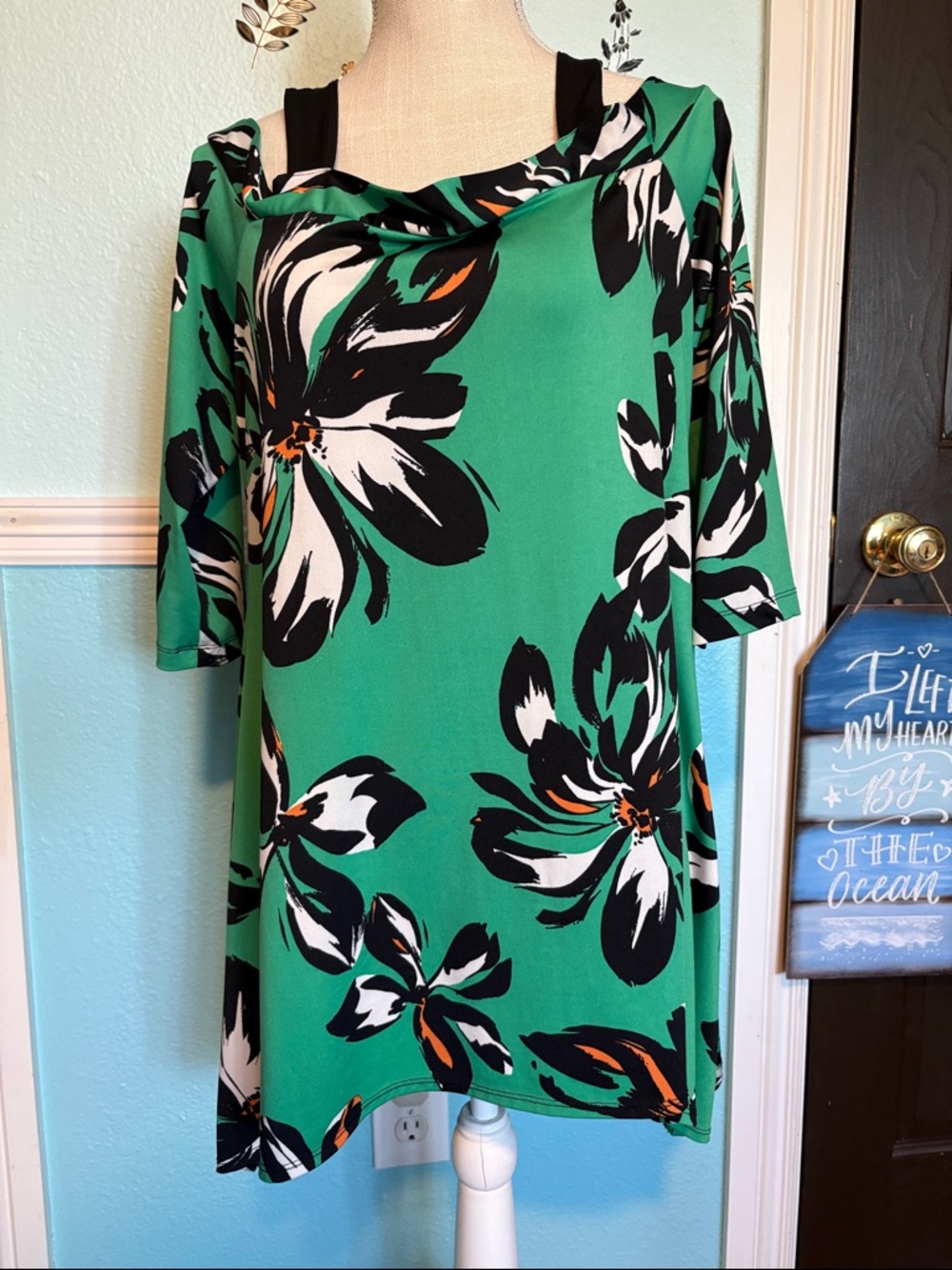 Green Floral Tunic Top
